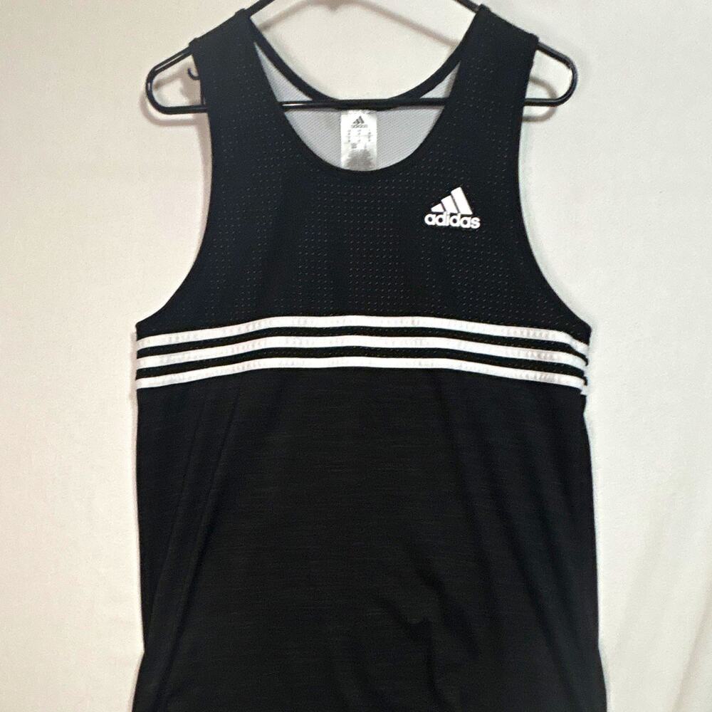 adidas Men's M Mesh Jersey Tank Black/White Striped Breathable Lightweight